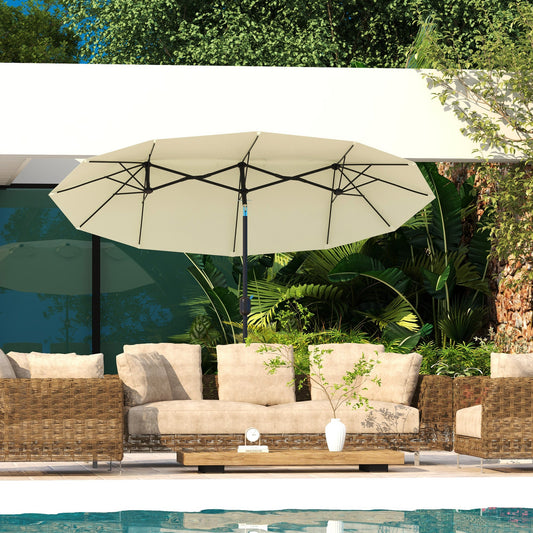Double Tilting Garden Umbrella with Crank Opening, 285x147x227cm, Beige