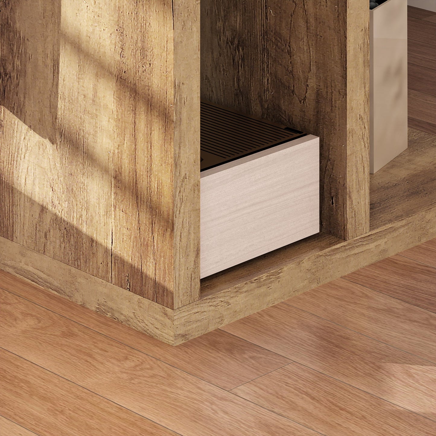 C-Shaped Coffee Table with 3 Shelves and 2 Open Compartments Space Saving, 40x30x60 cm, Brown