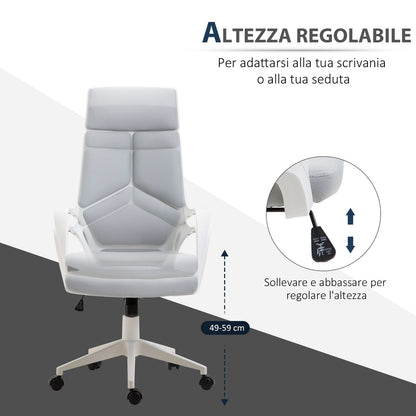 Office Chair with Rocking Function, Adjustable and Swivel Fabric Presidential Chair, 63x63x117-127 cm, Grey