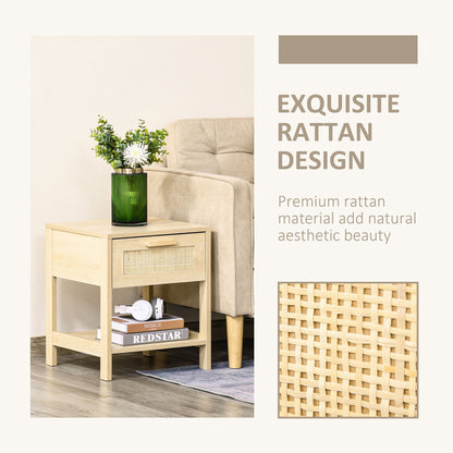 Modern Bedside Table with Drawer and Lower Shelf for Storage, in MDF, 40x40x48 cm, Wood color