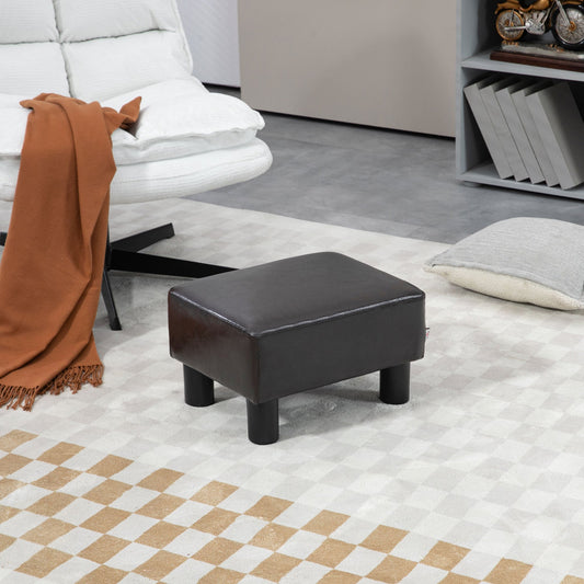 Rectangular Padded Footstool Pouf in Faux Leather, 40x30x24 cm, Brown