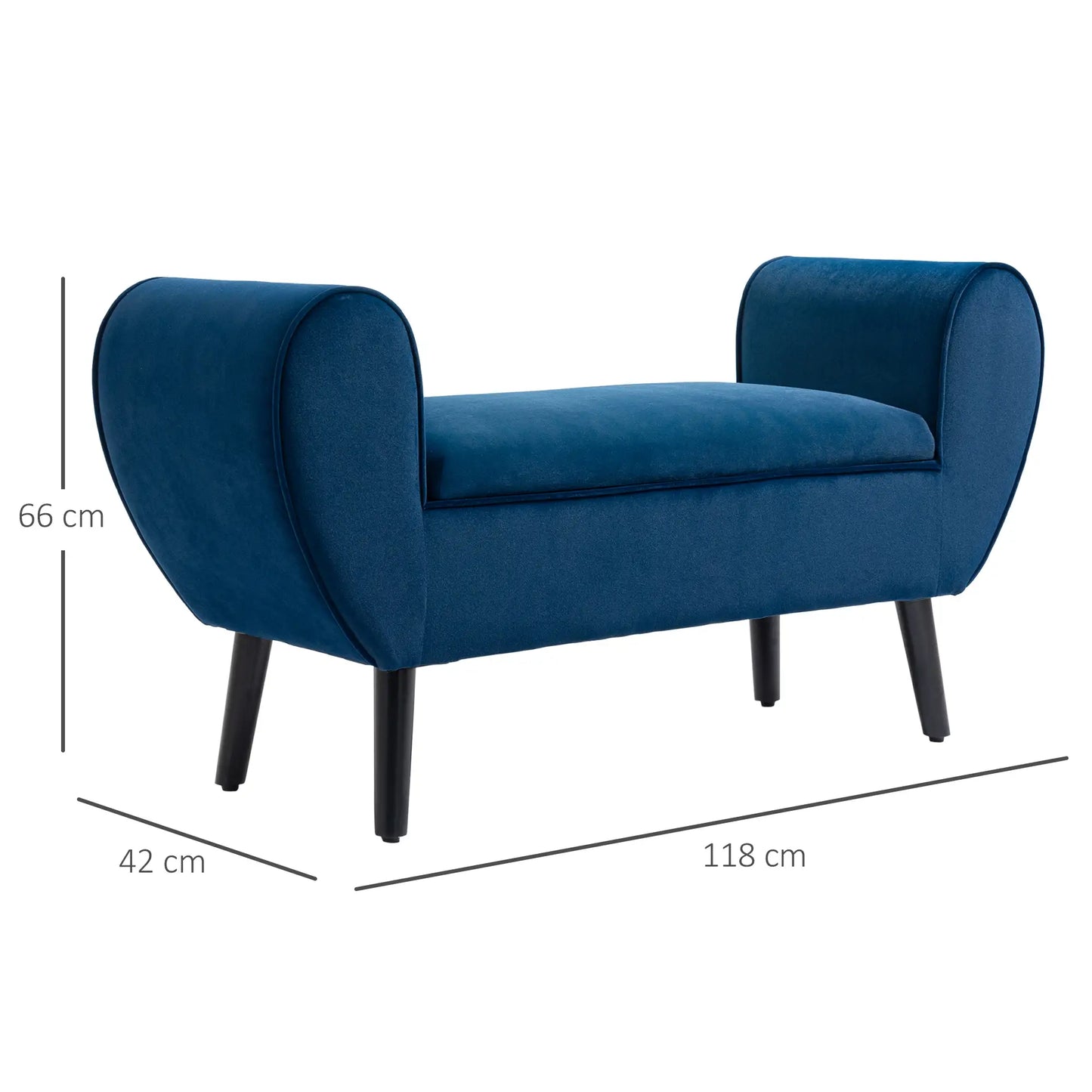 Upholstered Velvet Fabric Indoor Storage Bench with Armrests, 118x42x66cm - Blue