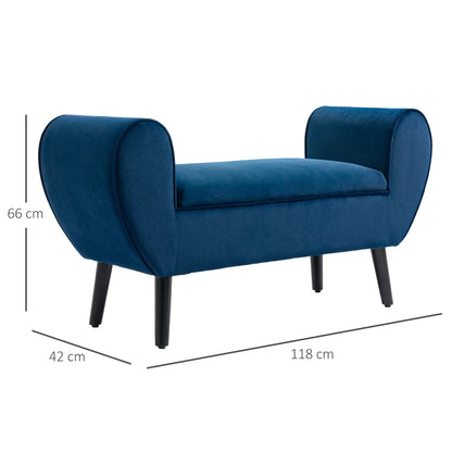 Upholstered Velvet Fabric Indoor Storage Bench with Armrests, 118x42x66cm - Blue