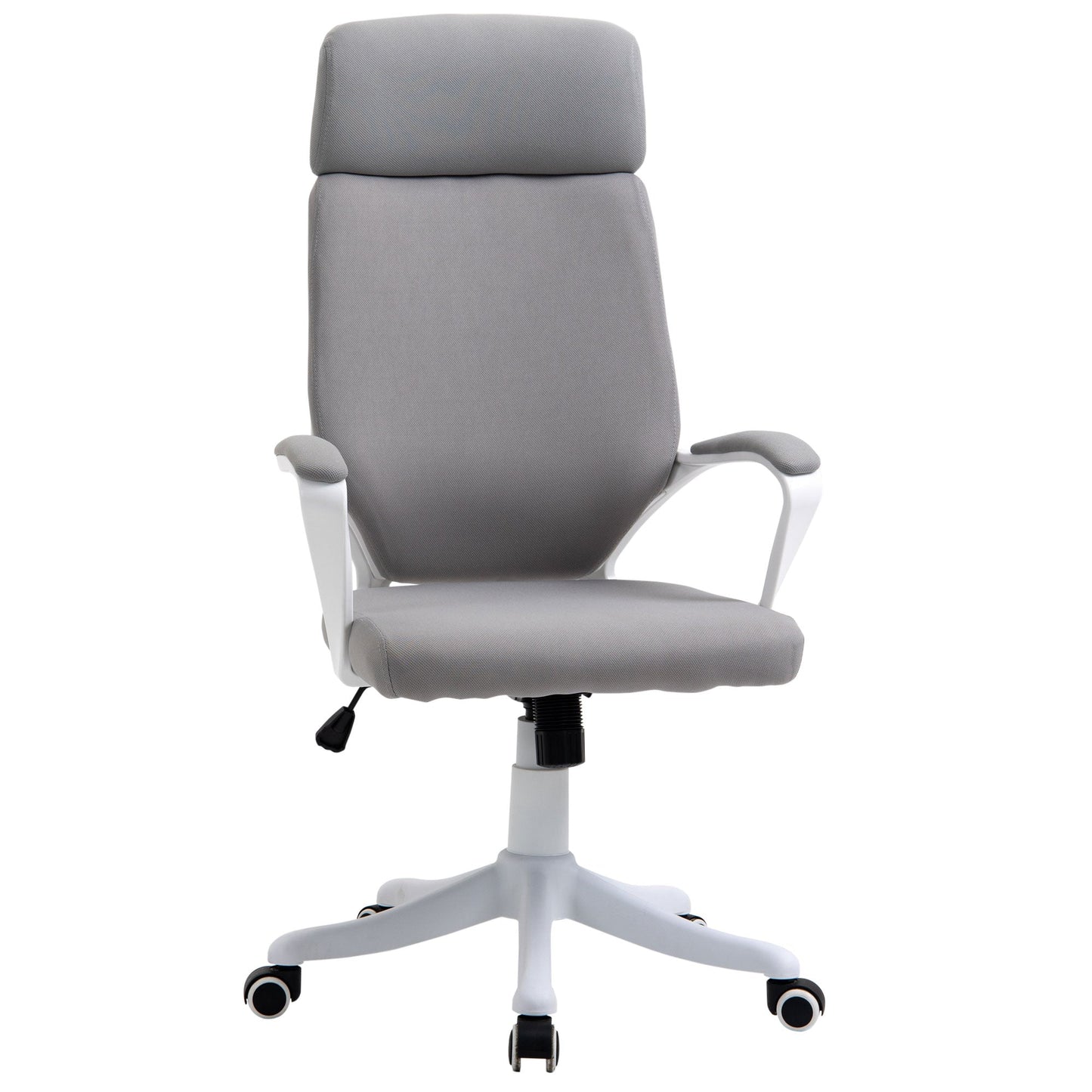 Swivel Office Chair with Headrest, Height-Adjustable Armchair with Rocking Function, 63x65x112-120cm, Light Grey