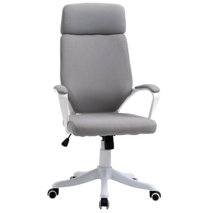 Swivel Office Chair with Headrest, Height-Adjustable Armchair with Rocking Function, 63x65x112-120cm, Light Grey