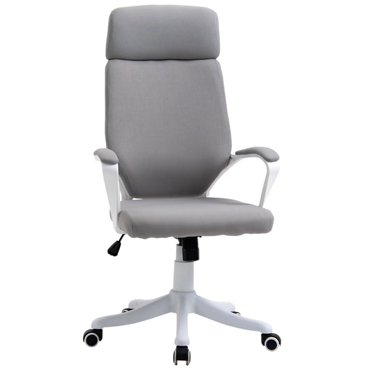 Swivel Office Chair with Headrest, Height-Adjustable Armchair with Rocking Function, 63x65x112-120cm, Light Grey