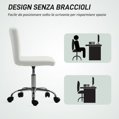 Adjustable Office Chair with Button Upholstery, PU Leather, Foam and Steel, 44x50x78-88 cm, White