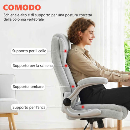 Ergonomic Chair, High Back, Printed Velvet, Foldable Armrests, Cream White