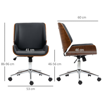 Vintage Padded Office Chair, Faux Leather, Wood and Steel, 53x60x86-96 cm, Black and Dark Brown