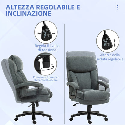 Reinforced Office Chair 200kg Capacity, Swivel and Tiltable in Velvet Fabric, Grey