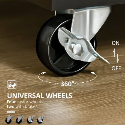 Multipurpose Wooden Kitchen Cart with 2 Drawers, Cabinet and 4 Wheels, 104x46x91cm, Black