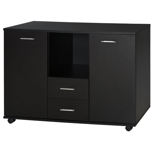 Multifunctional Office Cabinet with 360° Wheels, for Printers and Files, in Black Wood 100x40x71cm