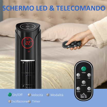 Tower Fan with 3 Speeds and 4 Modes, 12h Timer, LED Panel and Remote Control, Black
