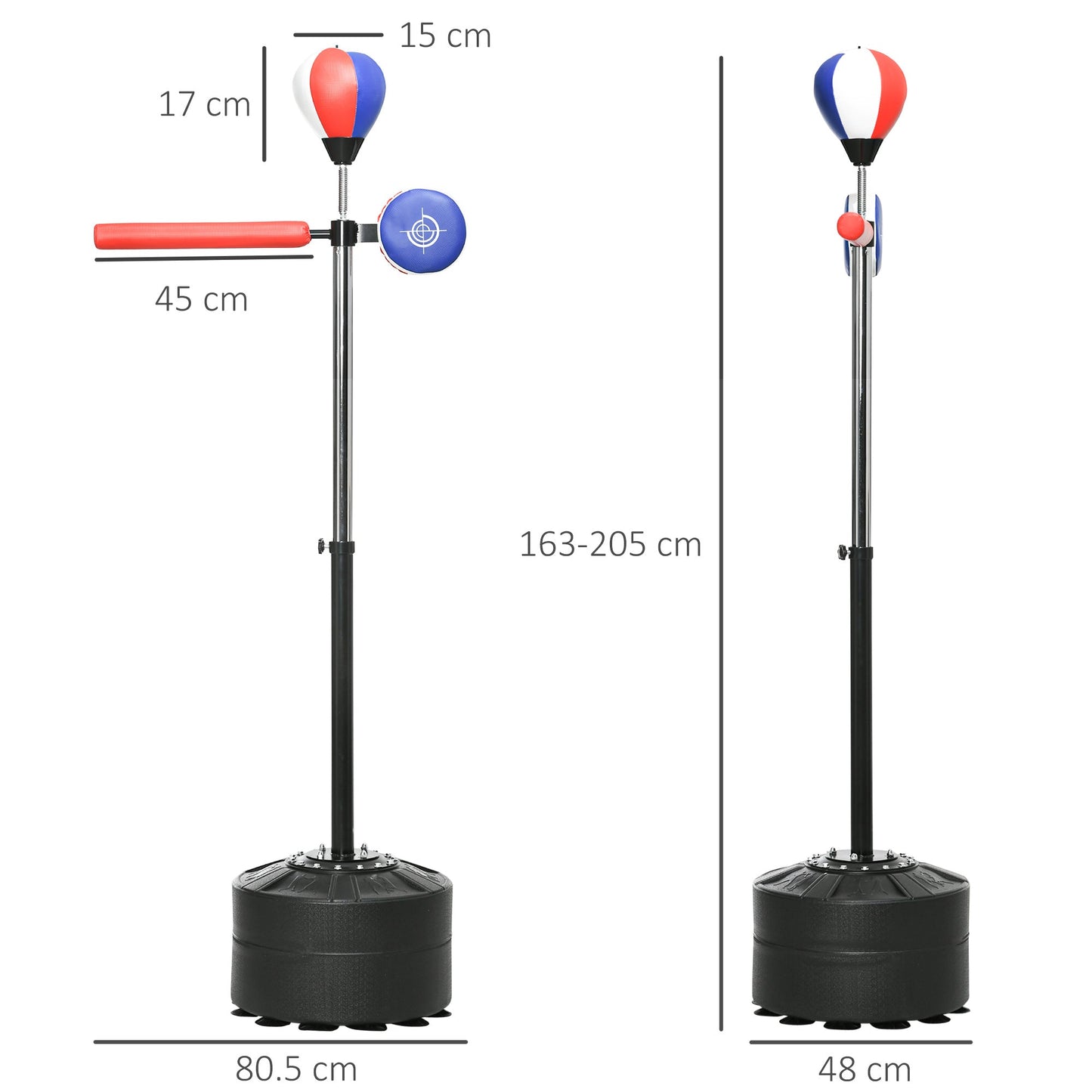 Free Standing Punching Bag with Rotating Bar, Speedball and Punch Pad, Made of Steel, HDPE and PU, 80.5x48x163-205 cm