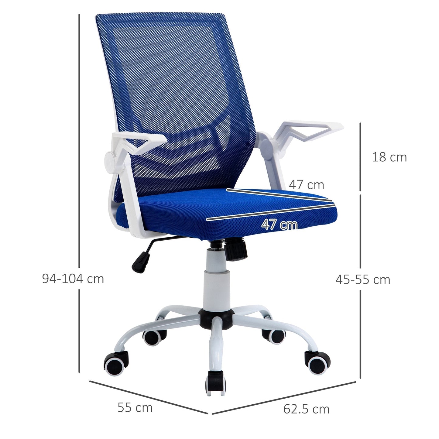Height Adjustable Ergonomic Office Chair with Flip-Up Armrests, 360° Swivel Padded Desk Chair with Rocking Function, in Linen Effect Fabric, Blue