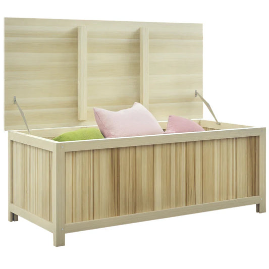 72L Fir Wood Garden Storage Bench, 120x55x45cm, Wood Color