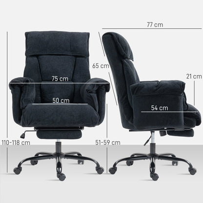 Reclining Office Chair with Footrest, High Back, Adjustable Height and Wheels, Black