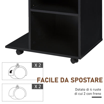 Printer Stand in Black Wood with 1 Drawer, 2 Shelves and CPU Shelf, for Office 60x40x68.5cm