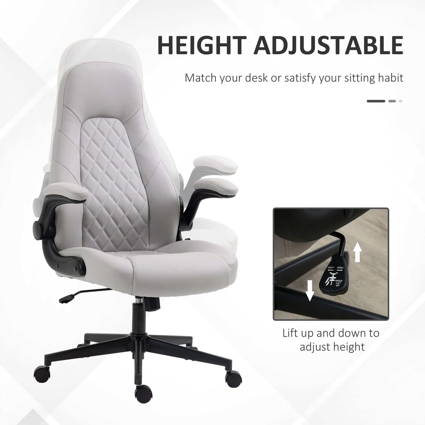 Ergonomic Office Chair with Folding Armrests and Adjustable Height, 67x70x112-122 cm, Grey