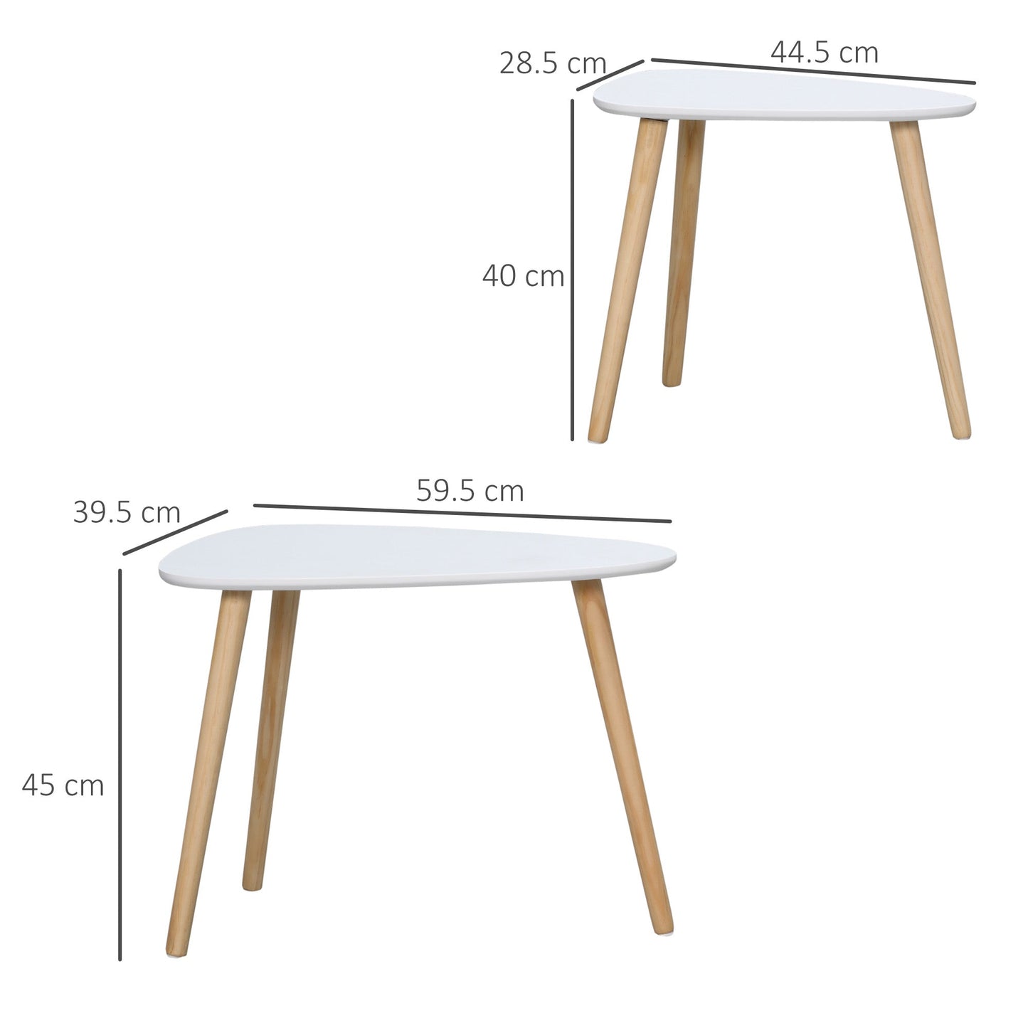 Set of 2 Nordic Style Stackable Coffee Tables with Wooden Legs, White