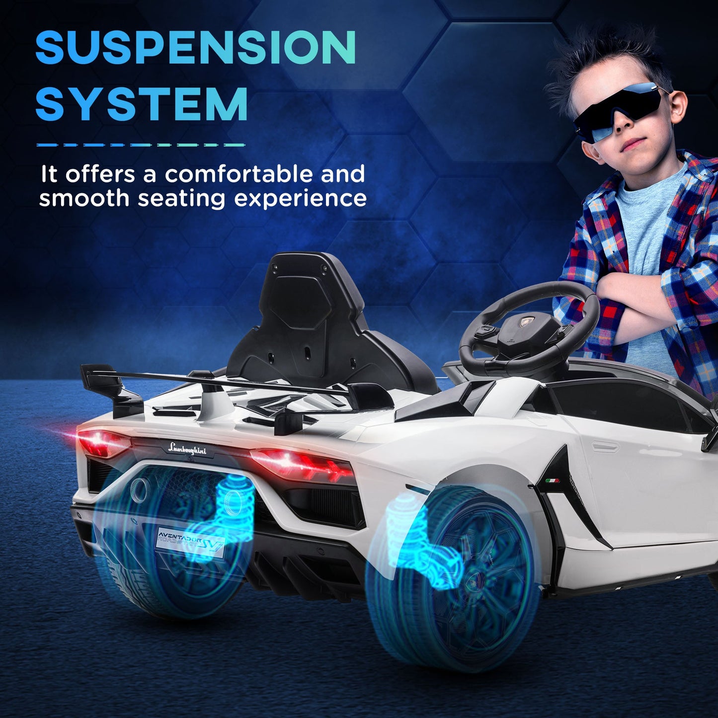 12V Electric Ride-On Toy Car for Kids with Lamborghini License, Horn and Remote Control, 107.5x63x42 cm, White