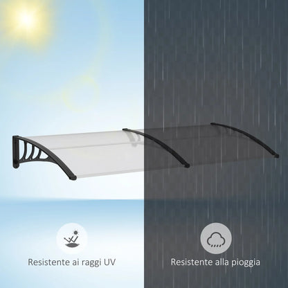 Outdoor Canopy Shelter 195x75cm in Polycarbonate and Aluminum for Balcony Windows and Doors, Transparent