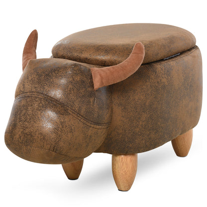 Buffalo Shaped Storage Ottoman, Modern Living Room Ottoman, Footstool, Wooden Frame, Padded Seat, 62x35x36cm, Brown