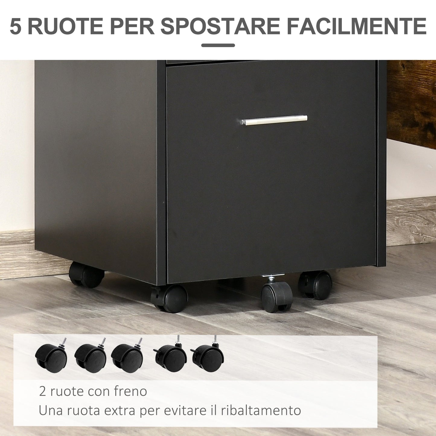 Wooden Office Drawer Cabinet with 2 Drawers and Open Shelf, 39x40x65 cm, Black