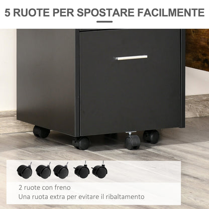 Wooden Office Drawer Cabinet with 2 Drawers and Open Shelf, 39x40x65 cm, Black