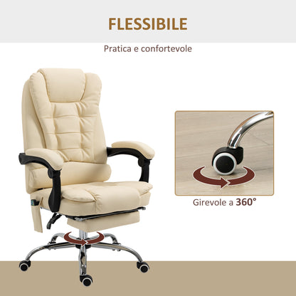 Ergonomic massant armchair winner at adjustable height with 6 vibrant points, 65x160x104 cm, cream