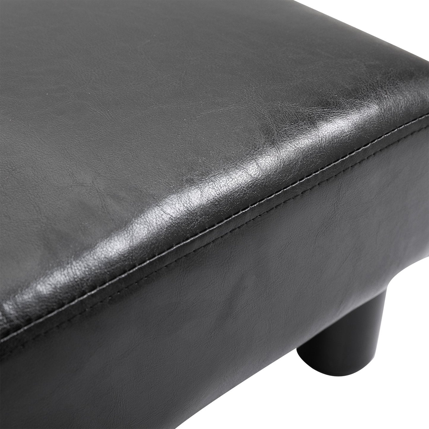 Rectangular Footstool Padded and Covered in Black Faux Leather, Max. 100kg, for Living Room and Entrance, 40x30x24 cm