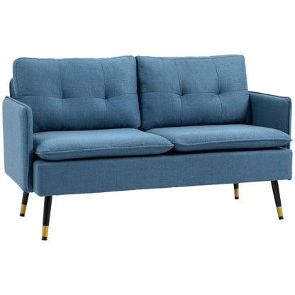 2 Seater Fabric Sofa with Padded Cushions and Steel Legs 139x68x80cm, Dark Blue