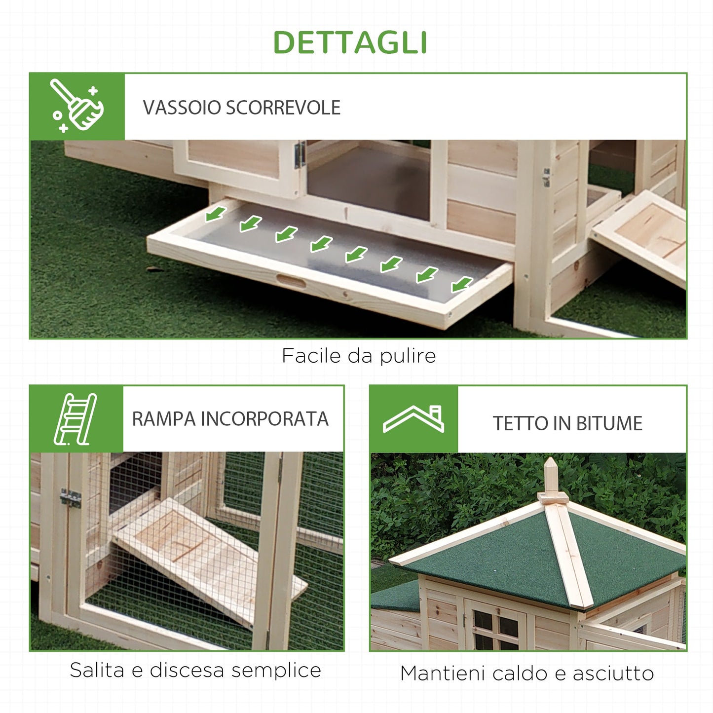 Prefabricated Wooden Garden Chicken Coop 196x76x97cm, Wood Color