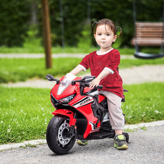 Honda Licensed Electric Motorcycle for Kids, 6V Rechargeable Battery, 3km/h Speed, Red