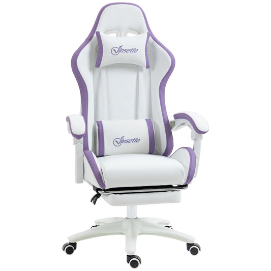 Gaming Chair with Adjustable Height and Reclining Backrest, 65x65x121-129 cm, White and Purple
