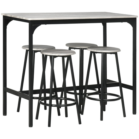 5 Piece Dining Set with Bar Counter 110x50x89.5 cm and Stools Ø30x60.5 cm in Wood and Metal Grey and Black