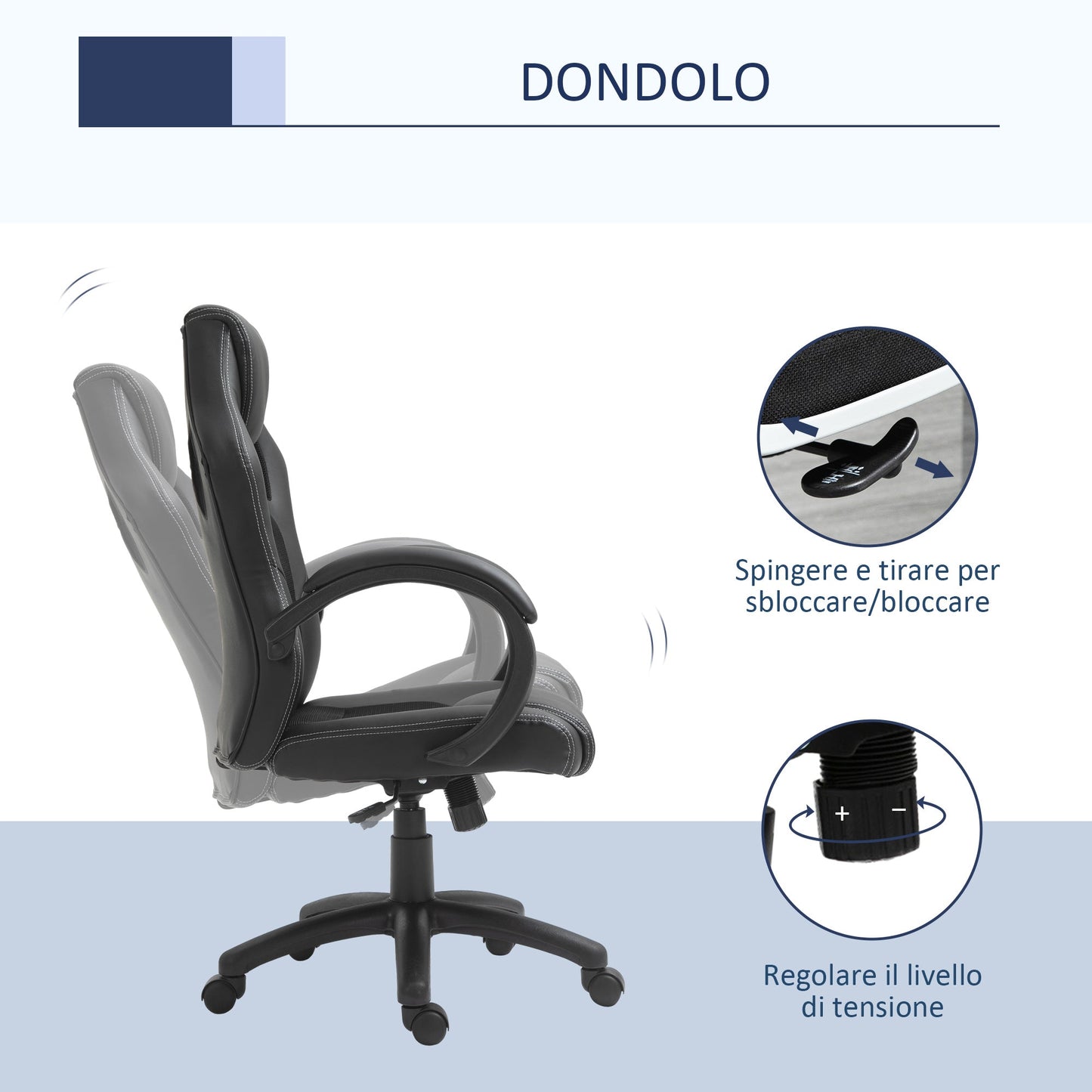 Height Adjustable Gaming Chair, Office Chair with Rocking Function, Swivel and Reclining, 71x61x108-118 cm, Black