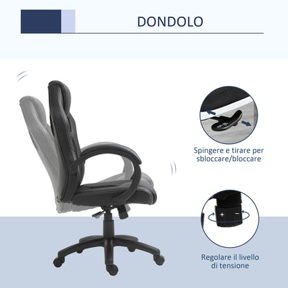 Height Adjustable Gaming Chair, Office Chair with Rocking Function, Swivel and Reclining, 71x61x108-118 cm, Black