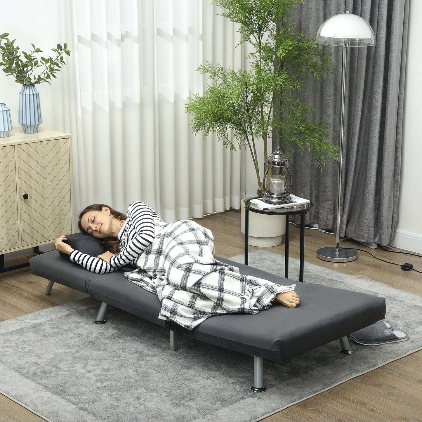 3-in-1 Sofa Bed with Adjustable Backrest and Linen-Effect Fabric Cushion, Dark Grey