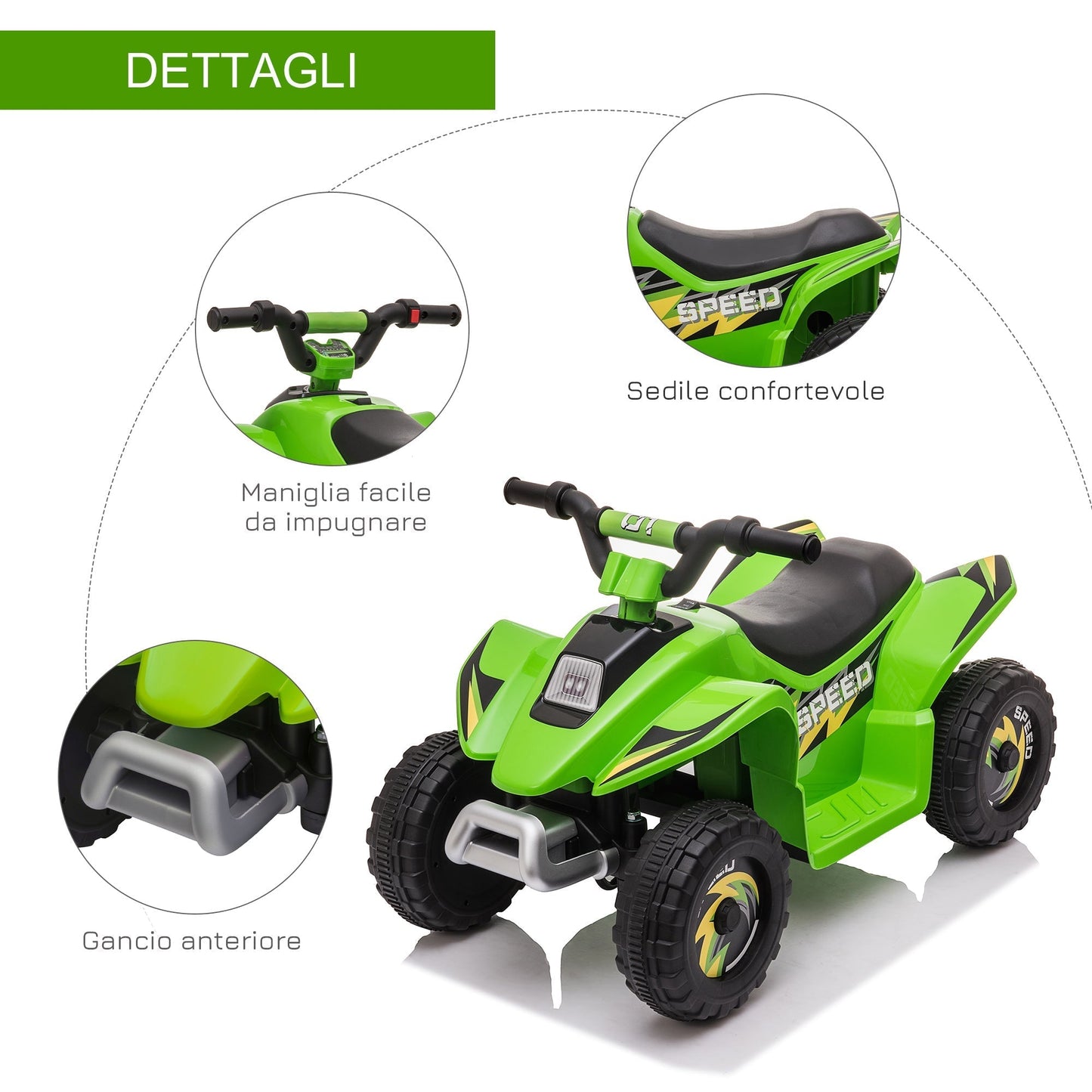 Quad for electric children with rechargeable 6V - green battery