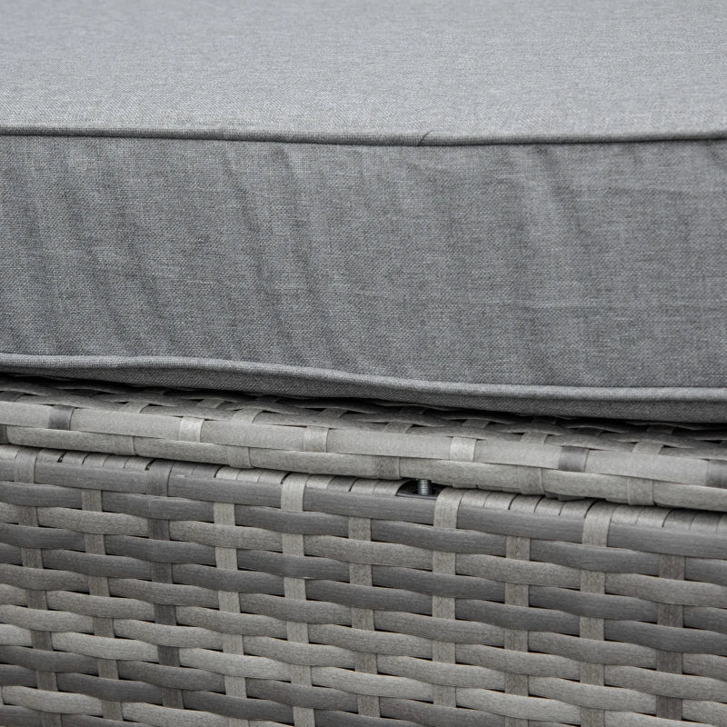 4-Piece PE Rattan Garden Furniture Set, Corner Sofa and Glass Coffee Table, Padded and Removable Cushions, Grey