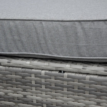 4-Piece PE Rattan Garden Furniture Set, Corner Sofa and Glass Coffee Table, Padded and Removable Cushions, Grey