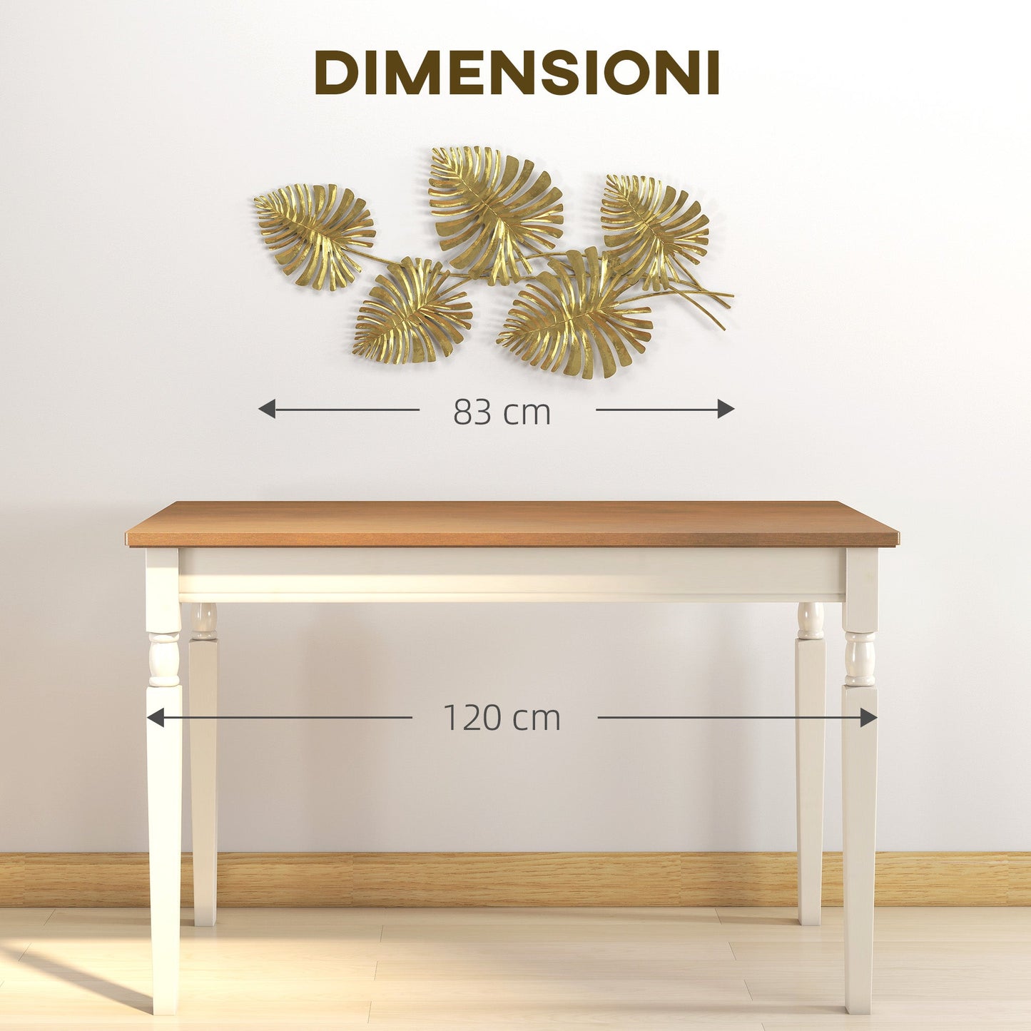 5-Leaf Monstera Wall Art in Gold Metal with Mounting Hardware Included, 83 x 2.5 x 39 cm