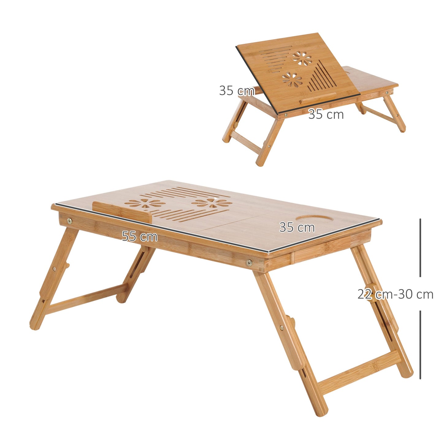 Bamboo Laptop Bed Tray with Cooling System, 55x35x22-32.5cm
