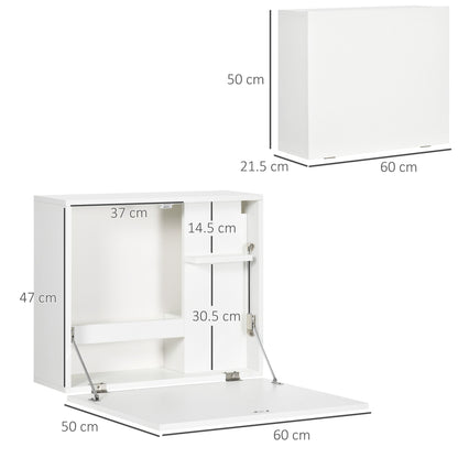 Wall Mounted Folding Desk with Shelves, Space Saving, for Home and Office, in Chipboard and MDF, 60x21.5x50 cm, White