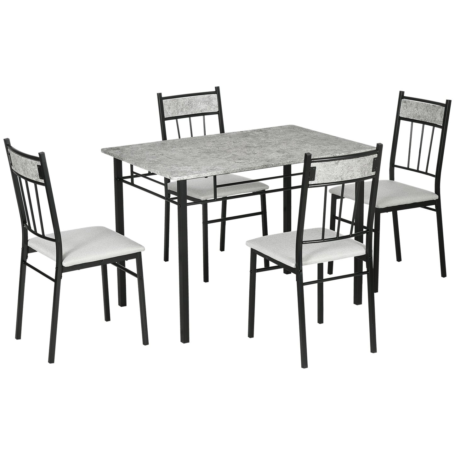 5 Piece Dining Table and Chairs Set, Rectangular Metal and MDF Dining Table and 4 Dining Chairs Grey and Black