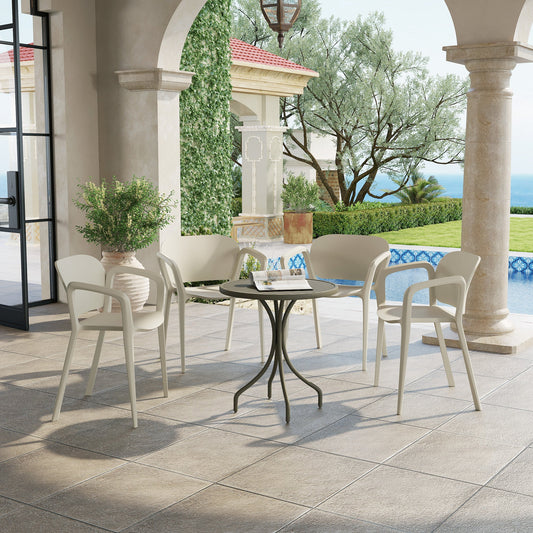 Set of 4 Stackable Garden Chairs in PP with Modern Design with Armrests 60x56x75 cm, White