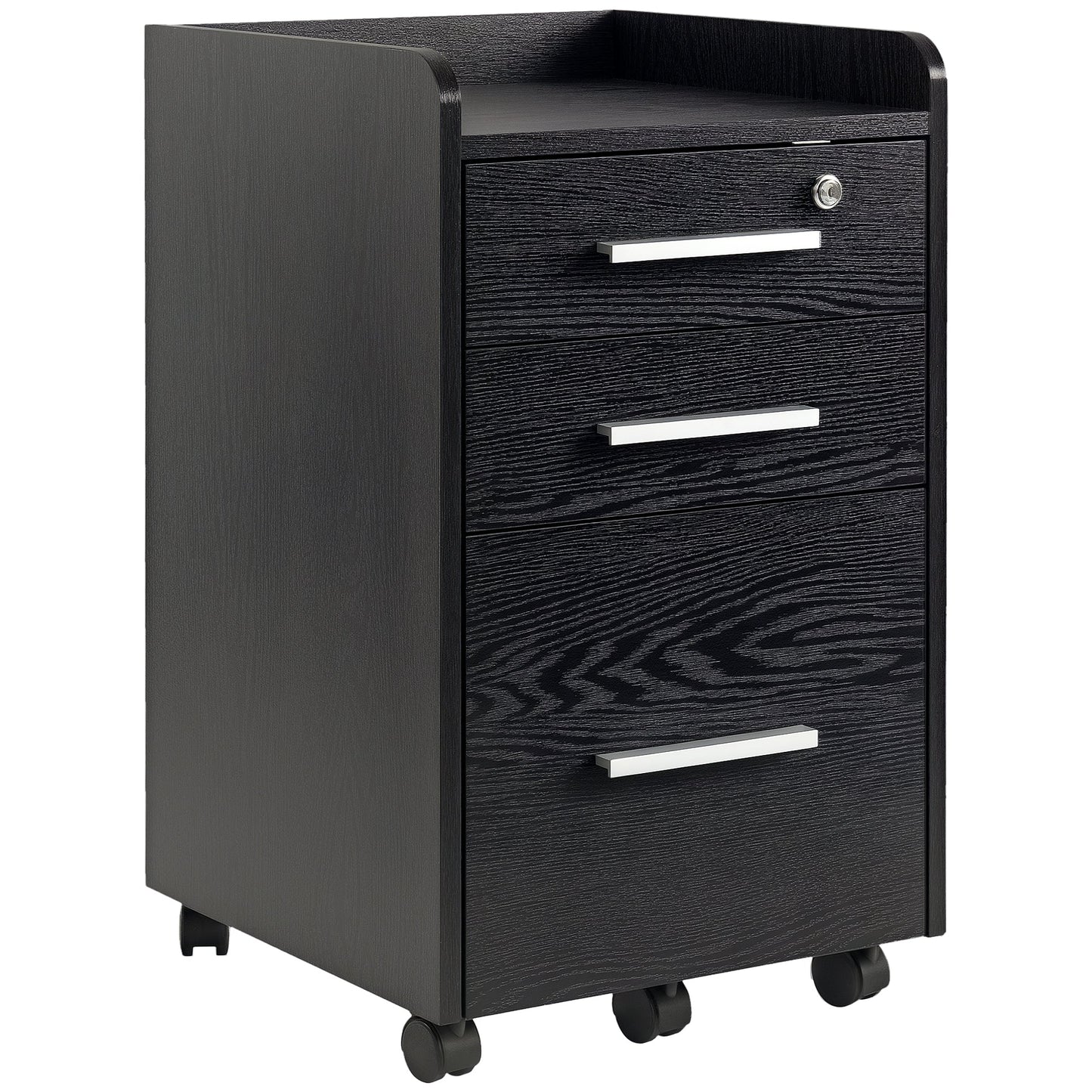 3-Drawer Wooden File Cabinet with Security Keys and 5 Wheels, 39.2 x 40 x 65.4 cm, Black