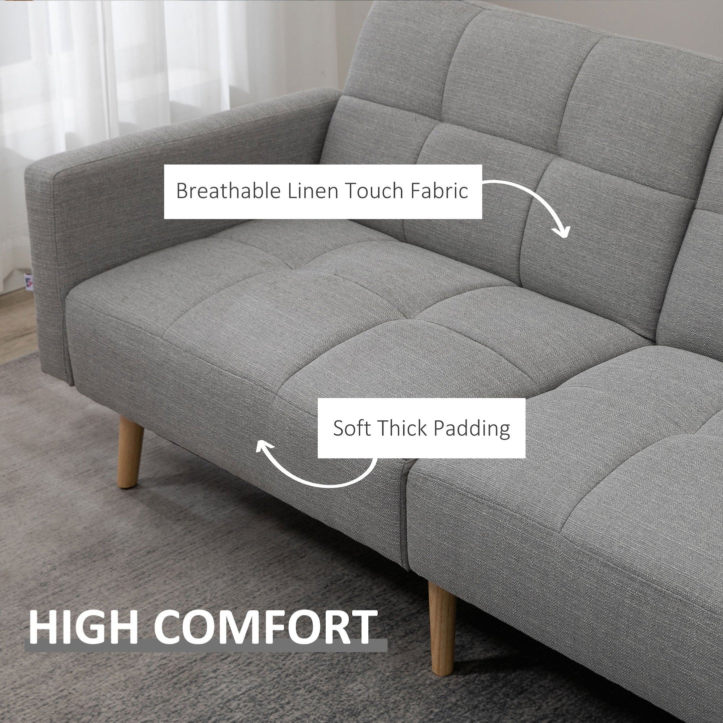 Grey Double Sofa Bed Breathable Linen and adjustable backrest | 205x95x80 cm