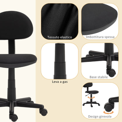 Height Adjustable Swivel Office Chair, Elastic Fabric, Sponge and Steel, 43x51x73-85 cm, Black